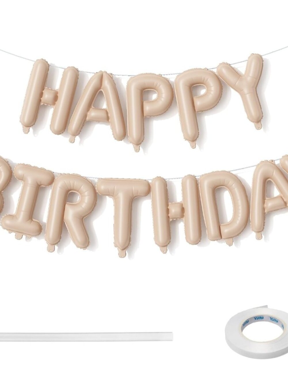 Happy Birthday Balloon Banner Beige, 16 Inch Neutral Tan Self Inflating Happy Bi
